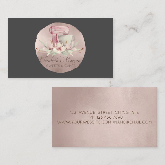 Mixer Flower Rose Guld Borste Cirkel Bageri Visitkort (Fram/baksida)