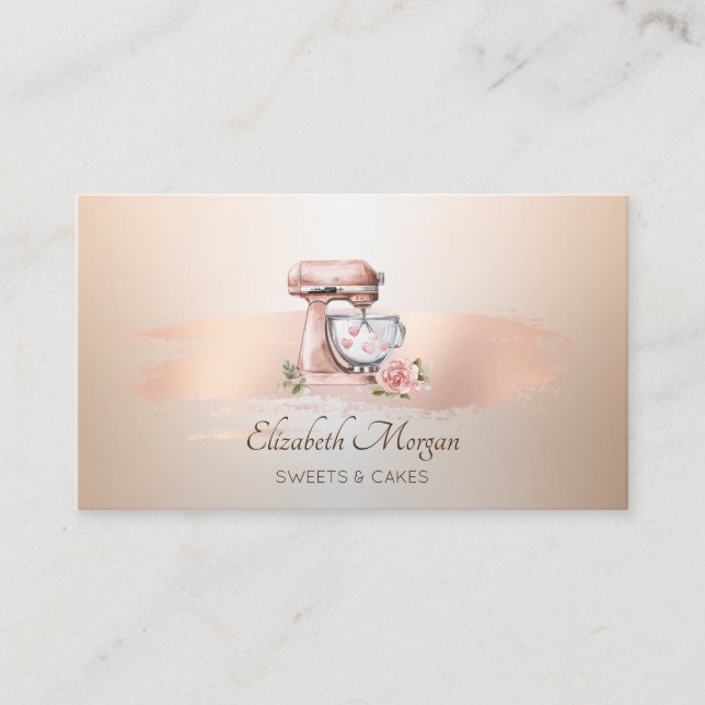 Mixer Hjärtan Blomma Roséguld Penseldrag Bakery Visitkort (Framsida)
