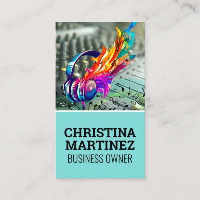 Mixer Instrument | Musical Notes Head Phones Visitkort (Framsida)