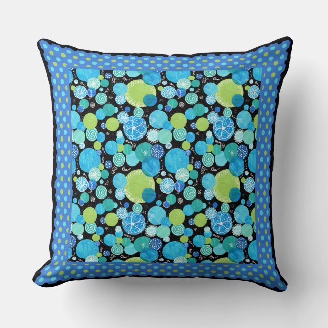 Mix'n'Match Mönster Quirky Blue Måne, Polka dots Kudde (Framsida)