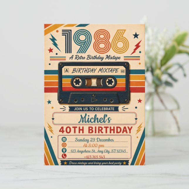 Mixtape Retro 40-årsfirande  Inbjudningar (Stående Fram)