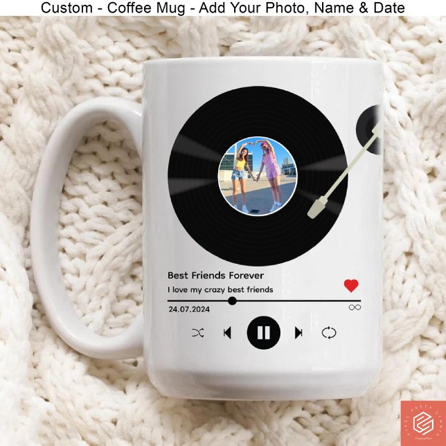 Mixtape Vinyl Record med Photo Bestie Birthday Kaffemugg (Custom Mixtape Vinyl Record with Photo Coffee Mug for Bestie Birthday.)