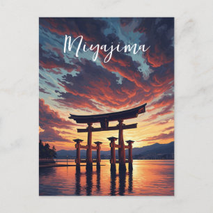 Miyajima Flytande Torii Itsukushima Shrine Sunset Vykort