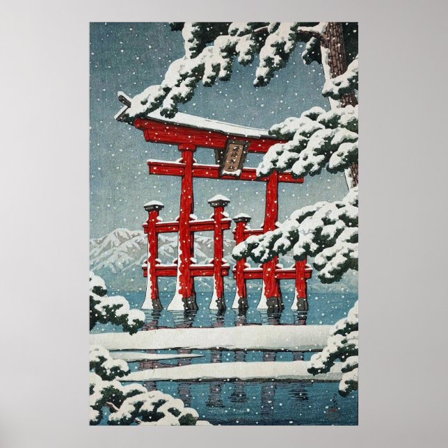 Miyajima i Snö Hasui Kawase Poster Skriv ut (Framsidan)