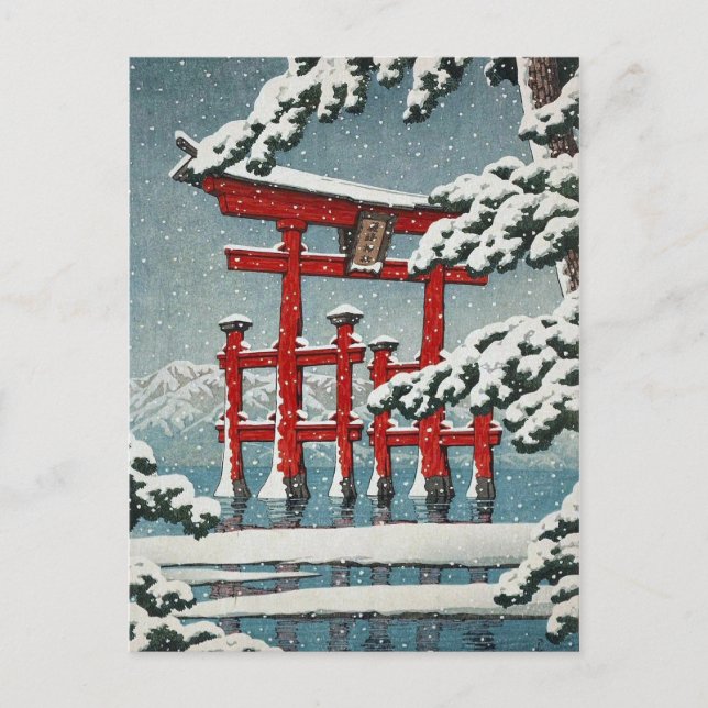 Miyajima i Snö Hasui Kawase shin hanga art Vykort (Framsida)