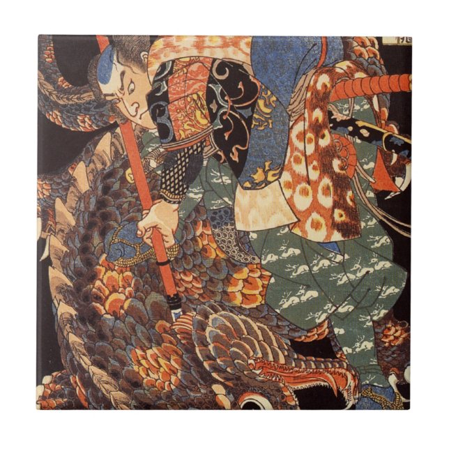 Miyamoto Musashi som målar C. 1800's Kakelplatta (Framsidan)