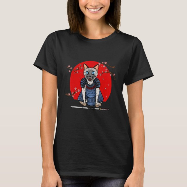 Mjao Hjälte Katana Katt T Shirt (Framsida)