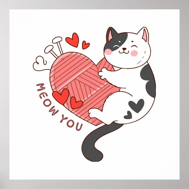 Mjau Du Söt Katt Alla Hjärtans Dag Poster (Framsidan)