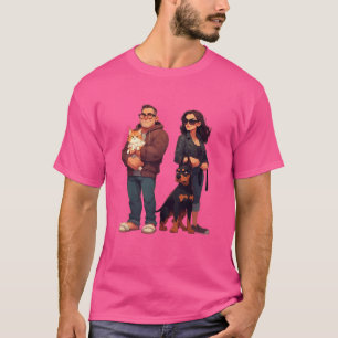 Mjau & Muskel – Rolig kattpappa & Dobermann-mamma T Shirt