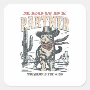 Mjau Partner Cowboy Katt  Fyrkantigt Klistermärke