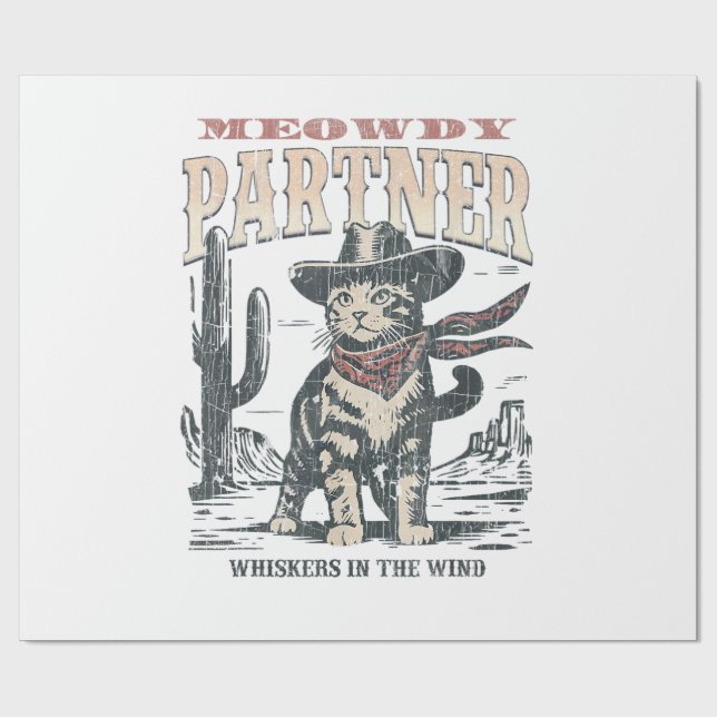 Mjau Partner Cowboy Katt  Presentpapper (Platt)