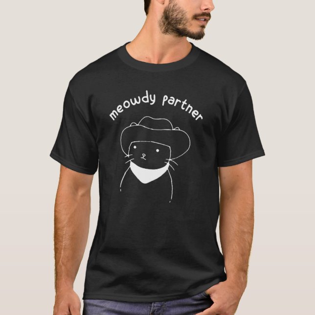 Mjau Partner Hej Cowboy Katt T Shirt (Framsida)
