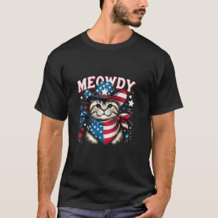 Mjau Patriotisk Katt Söt Fjärde Juli Cowboy Ki T Shirt