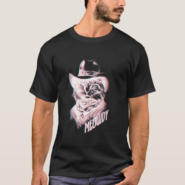 Mjau rolig katt cowboy t shirt (Framsida)