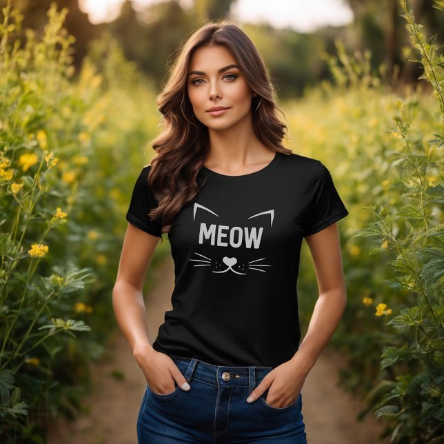 Mjau Sött Katt Ansikte Tecknad Grafisk T-shirt (Pawsitively Cute: 'Meow' Cat Face Cartoon Graphic Tee Shirt 🐱😺)