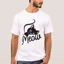 “Mjau” Sött Svart Katt Kattälskare Present T Shirt