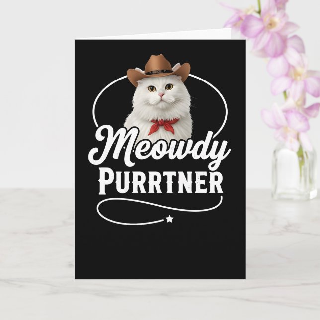 Mjaudy Purrtner Rolig Katt Cowboy Västerländsk Pun Kort (Orkide)