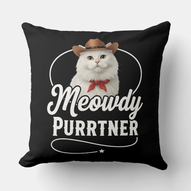 Mjaudy Purrtner Rolig Katt Cowboy Västerländsk Pun Kudde (Framsida)