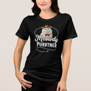 Mjaudy Purrtner Rolig Katt Cowboy Västerländsk Pun T Shirt