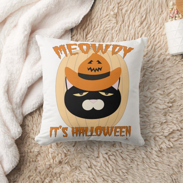 Mjauig Cowboy Katt Halloween Kul Kudde (Filt)