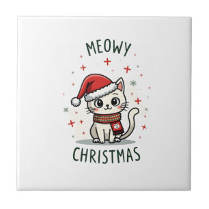 Mjauig jul kattälskare rolig festlig högtid C Kakelplatta