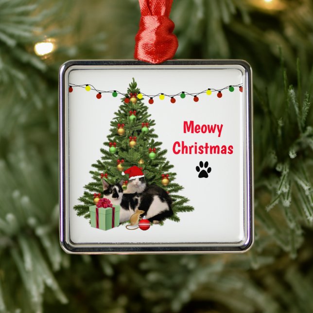 Mjauig jul Katter och Träd Keramik Ornament (Träd)