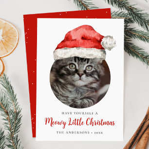 Mjauig liten jul Santa hatt katt foto Julkort