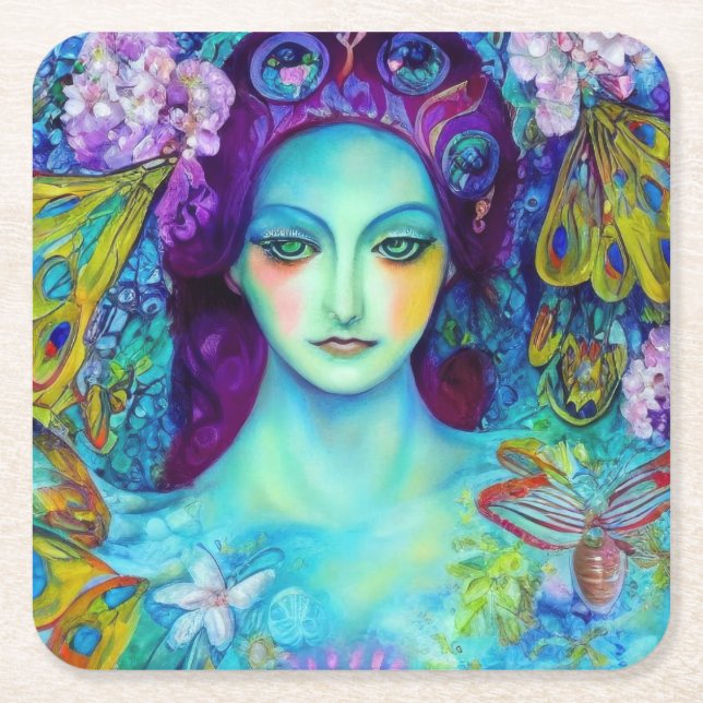 Mjöldrottning med fjärilar underlägg papper kvadrat (Framsidan)