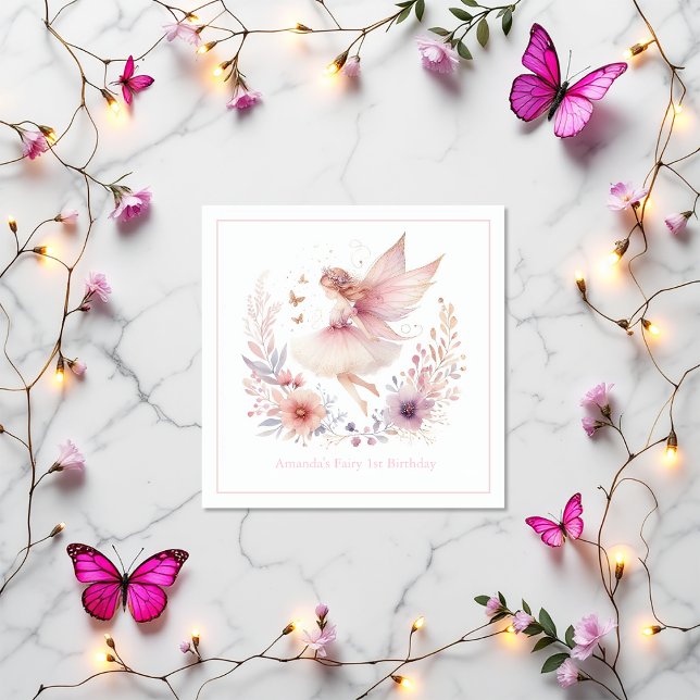 Mjölk 1:a födelsedag Party Pappersservett (Enchanted Fairy 1st Birthday Party Napkins)