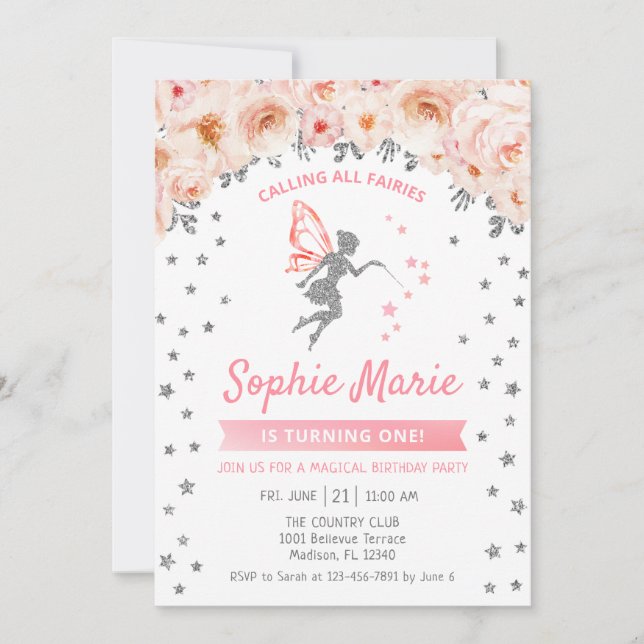 Mjölk 1:a födelsedag - Silver Rosa Inbjudningar (Framsida)