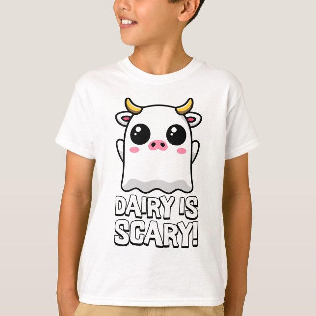 Mjölk är skum! Cute Lactose Ghost Cow Pun T Shirt (Framsida)