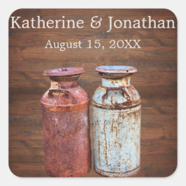 Mjölk Cans Landsbyggsbröllop Rustic Old Farm Budge Fyrkantigt Klistermärke