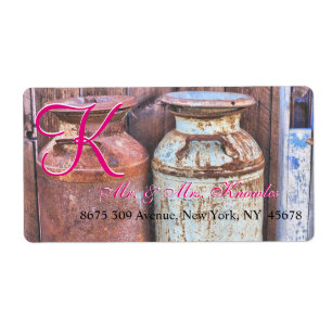 Mjölk Cans Vintage Metall Rustic Antique Monogram Fraktsedel
