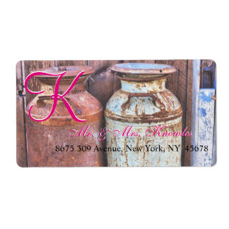 Mjölk Cans Vintage Metall Rustic Antique Monogram Fraktsedel