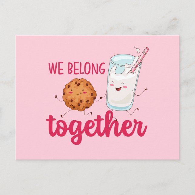 Mjölk Cookies Belong Together Cute Valentine Day Vykort (Framsida)
