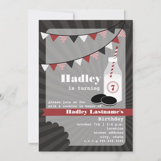 Mjölk & Cookies Birthday - Choklad Cookies Inbjudningar (Framsida)