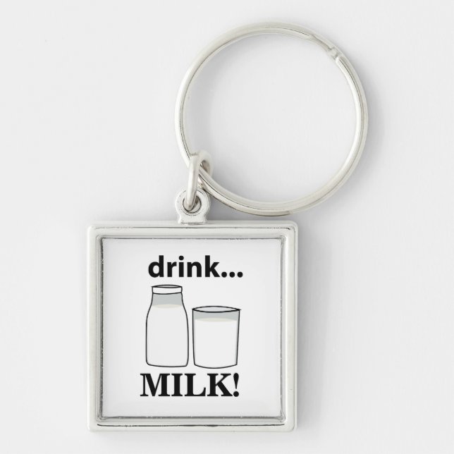 Mjölk Drink Mjölk Fyrkantig Silverfärgad Nyckelring (Framsidan)