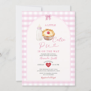 Mjölk Flaska Cutie Paj Rosa Gingham Baby Shower Inbjudningar
