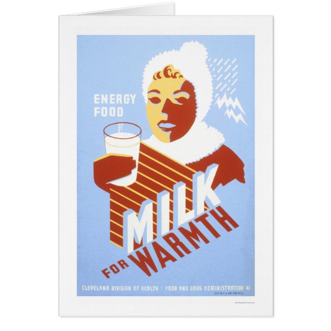 Mjölk för värmeenergi 1941 WPA Hälsningskort (Framsidan)