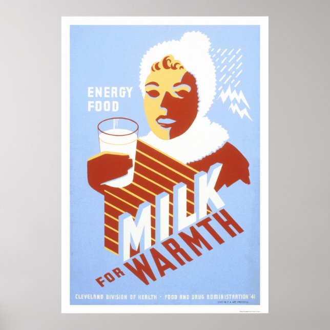 Mjölk for Warmth Energy 1941 WPA Poster (Framsidan)
