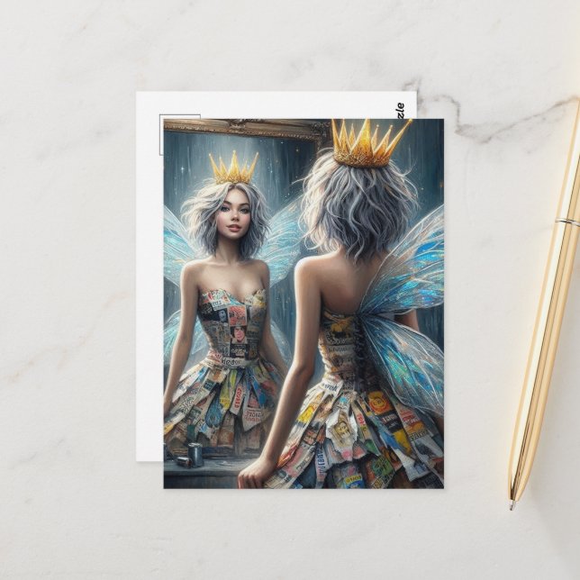 Mjölk i en återvunnen dagstidning vykort (Fram/Back In Situ)