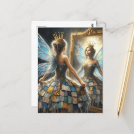 Mjölk i en Quiled Dress och en Golden Krona Spegel Vykort