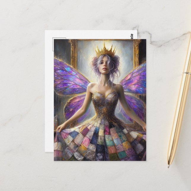 Mjölk i en Quiled Dress Posing i Spegel Vykort (Fram/Back In Situ)