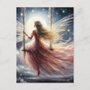 Mjölk i en Rosa Dress på en Swing Fantasy Art Vykort