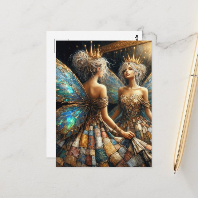 Mjölk i ett Quiled Dress-skåp i Spegel Vykort (Fram/Back In Situ)