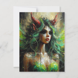 Mjölk i Grönt med Red Horns Mörk Fantasy Vykort