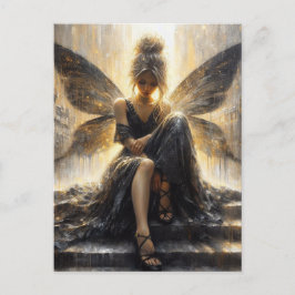 Mjölk i svart klänning sitta på trappor vykort