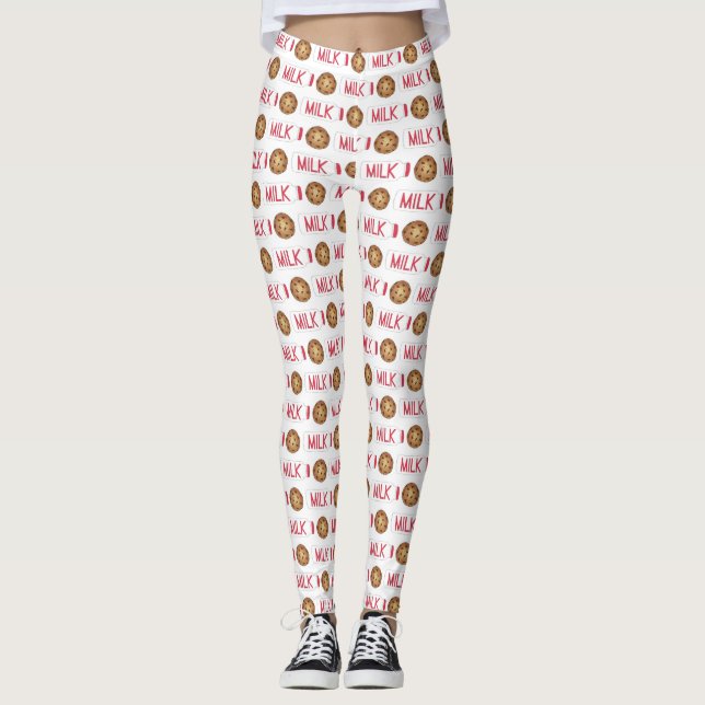Mjölk Jug Chocolate Chip Cookies Snack Food Foodie Leggings (Framsida)