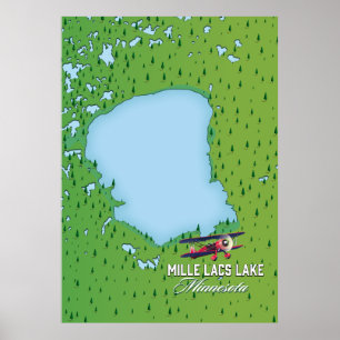 Mjölk laks sjö Minnesota resa karta. Poster