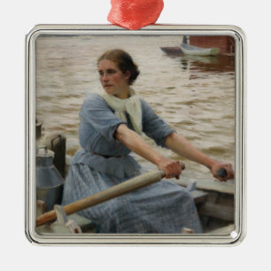 Mjölk Maid på en roddbåt (av Albert Edelfilt) Julgransprydnad Metall